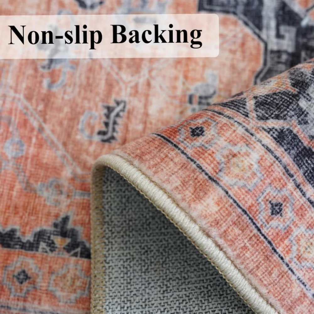 NWT 2'x3' Boho Rug Non-Slip Machine Washable In Orange/Beige/Navy/Gray